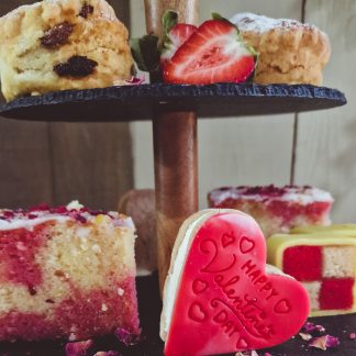 Valentines Day Afternoon Tea on a slate cake stand