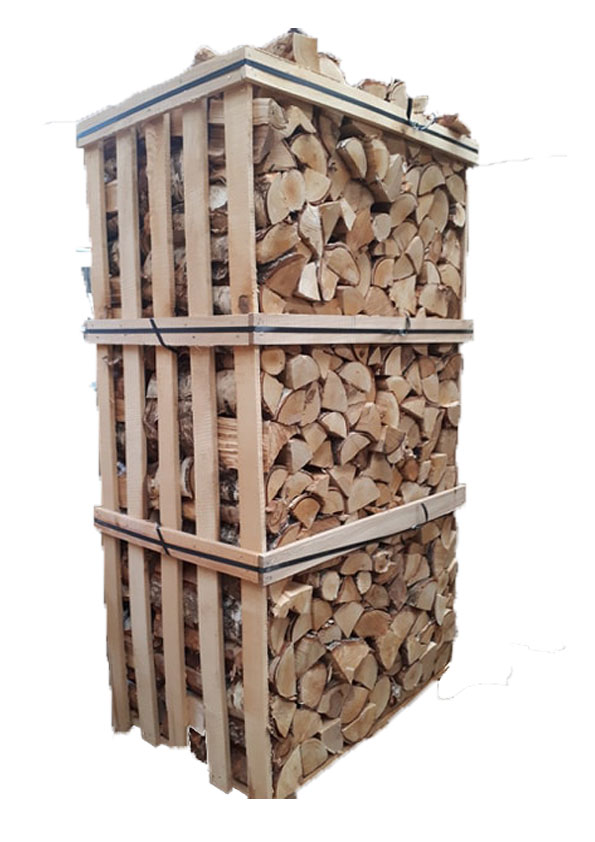 Wooden Crate about 2m high made from planks of wood. Filled with kiln dried logs.